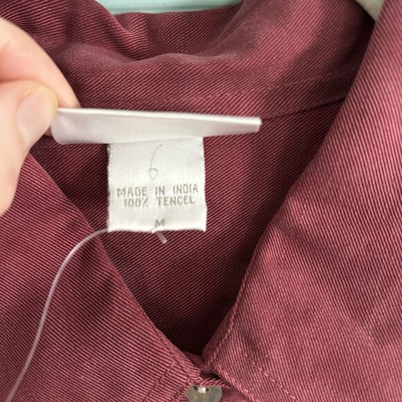 Soft Surroundings Womens Tencel Long Sleeve Collared Button-Up Shirt Red Medium‎ - Picture 3 of 9